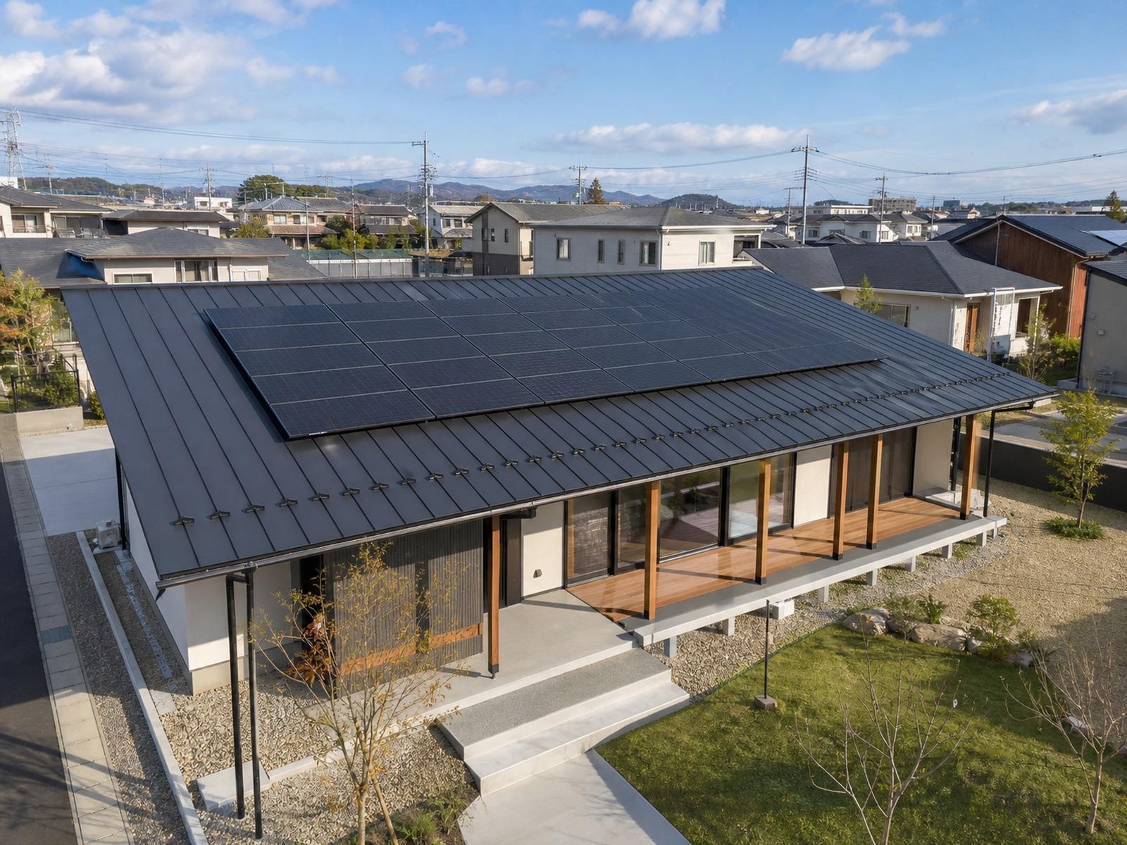 黒河邸で計画する太陽光発電を備えた平屋のイメージ