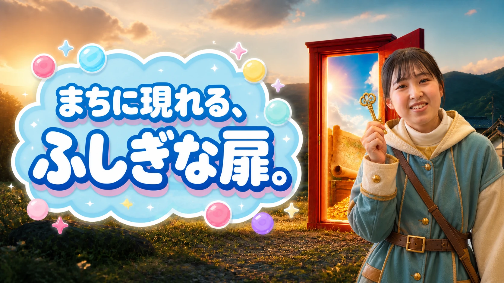 まちに現れる、ふしぎな扉。金の鍵を持った冒険者と、光あふれる赤い扉