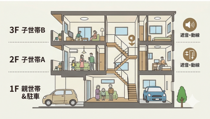 50坪弱の土地で三世帯住宅を考えるポイント