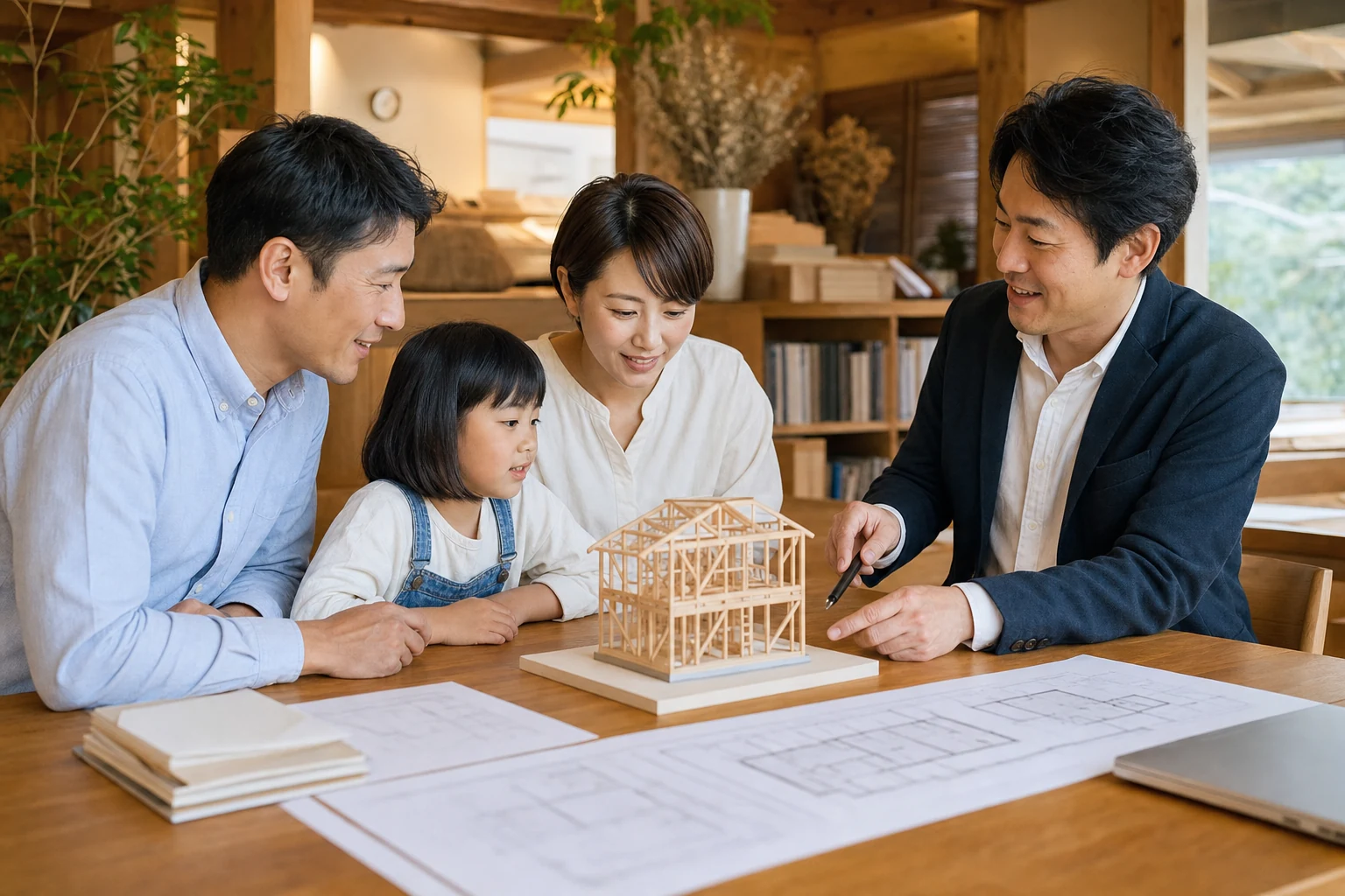 平屋と2階建ての断面模型を並べた構造・間取り比較イメージ