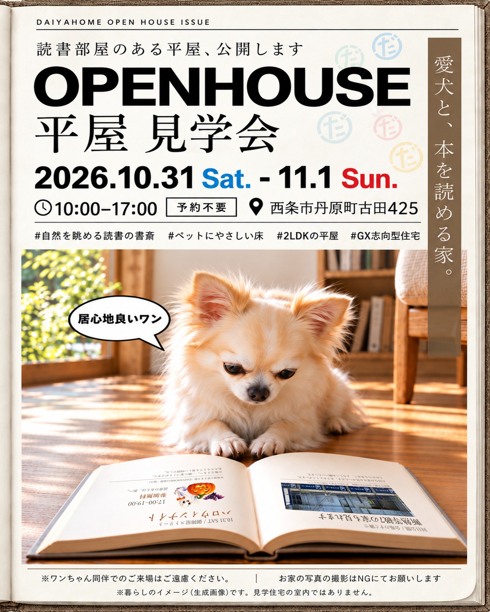 西条市の平屋見学会｜ペットと趣味を楽しむ家【10/31・11/1】